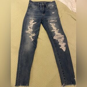 American Eagle Outfitters Dark Blue Ripped Skinny Jeans